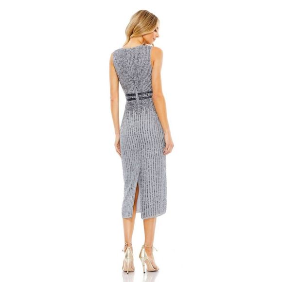 NWT SLEEVELESS HIGH NECK BEADED MIDI SHEATH DRESS $298 SIZE 2 - Picture 3 of 7